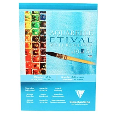Bild av Clairefontaine Ref 96302C etival kallpressad, ekonomiskt limmad akvarellmålning och ritplatta (10 pappersark) A4 (29,7 x 21 cm) 200 gsm cellulosakonstpapper