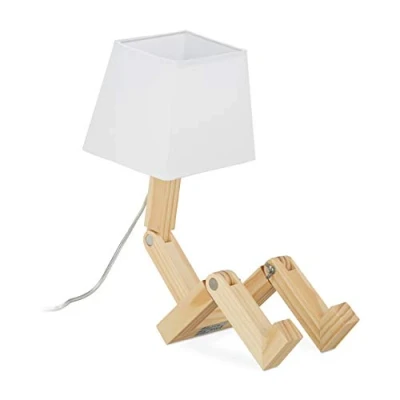 Bild av Relaxdays Bord robot, justerbar, lampskärm, originell, skrivbord H x B D: 42 18 32 cm, trä, natur