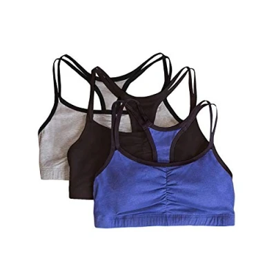 Bild av Fruit of The Loom Spaghetti rem bomull pull over 3 pack sport bh, Grå hej/marinblå Heather/Svart, 36, Hei/Navy 36