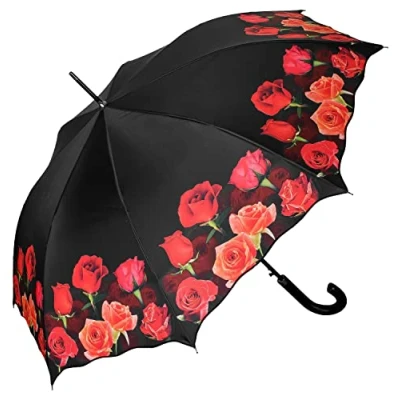 Bild av VON LILIENFELD Paraply Automatisk Öppning Stabilt Böjd Rund Krok Automatik Män Kvinnor Klassiskt Lätt Blommor Bukett av rosor