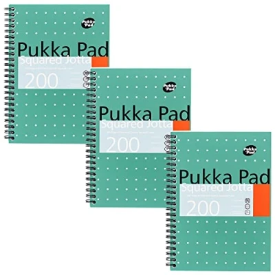 Bild av Pukka Pad, A5 fyrkantig Jotta Bok 3 pack 21 x 14,9 cm trådbunden anteckningsbok med 5 mm rutor på 80 GSM vitt papper perforerade kanter för enkel borttagning 200 sidor