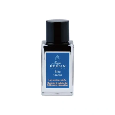 Bild av Jacques Herbin 16018JT En guldglitterbläckflaska för reservoarpenna, rullskridskor, glaspenna och reservoarhållare, 15 ml, havsblå