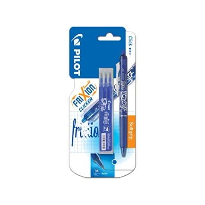Bild av Pilot Frixion Clicker raderbar infällbar rollerball 0,7 mm spetspenna med tre påfyllningar blå, enkel penna