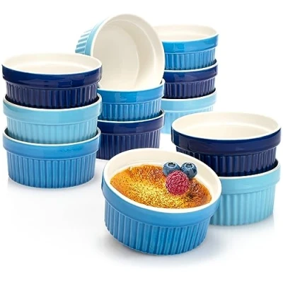 Bild av COM FOUR® 12x Soufflé skål keramisk creme brulee ugnsbeständig dessert och paté för t.ex. Ragout Fin 270 ml vardera i olika nyanser av blått