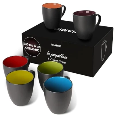 Bild av MIAMIO 6 x 350 ml Stengods kaffekoppar Le Papillon (flerfärgat svart)