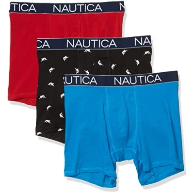 Bild av Nautica boxershorts för män (förpackning med 3), Röd/Capri/Svärdfisk Tryck Svart, L