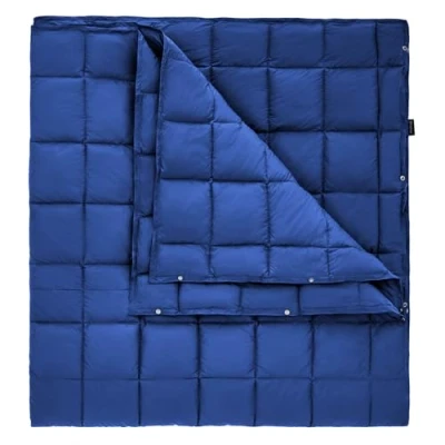 Bild av KingCamp Campingfilt, termofilt, ultralätt, multifunktionell, varm, för resor, utomhus, med tryckknappar, lätt sovtäcke vandring, picknick, hem, bil, 213 x 203 cm, marinblå