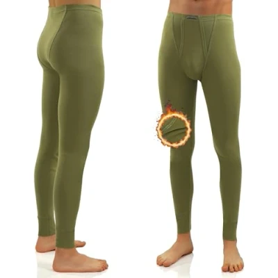 Bild av Sesto Senso Termiska Long Johns bomull för män, 100 % varma, lätta underkläder, funktionella leggings, baslager, botten, Olivgrön, XXL
