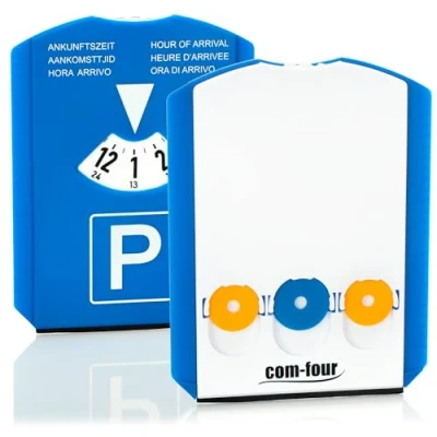 Bild av COM FOUR® 2x parkeringsskiva med isskrapa, gummiläpp och kundvagnschip plastparkeringsmätare (02 st chip)