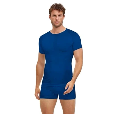 Bild av FALKE herr Baselayer Shirt Warm Round Neck M S/S TS funktionsmaterial snabbtorkande 1 styck, blå (Yve 6714) ny miljövänlig, S