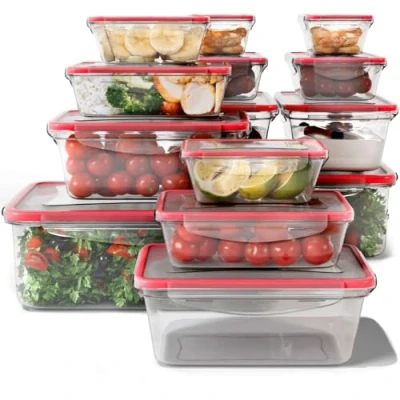 Bild av classbach® Set med 14 matbehållare av plast lock, 100% tät, lunchlåda, måltidslådor förvaringsburkar lämpliga för diskmaskin, mikrovågsugn och frys C FHD 4009 K