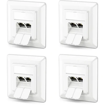 Bild av deleyCON 4x CAT6a Nätverksuttag 2x RJ45 Uttag Skärmad Infälld Montering 10 Gbit Ethernet Nätverk LAN Patchkabel Nätverkskabel Installationskabel Vit
