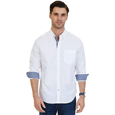 Bild av Nautica Klassisk passform stretch solid långärmad skjorta med knappar, Marshmallow, L
