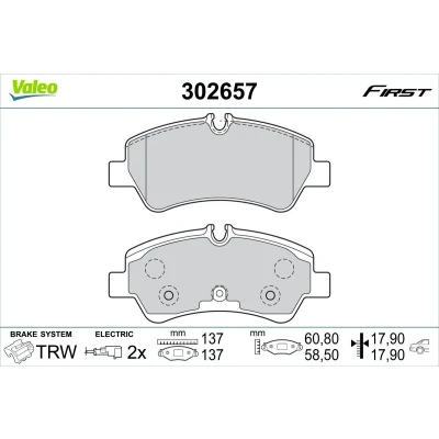 Bild av VALEO 302657 Jeu de plaquettes frein Essieu arrière contact signal d&#039;usure inclus avec tôle anti bruit FORD: Tourneo Custom V362 Minibus