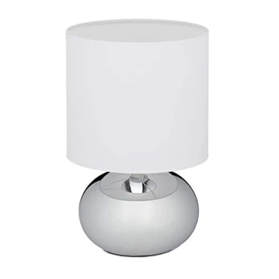 Bild av Relaxdays 10029515_55 Touch sänglampa, justerbar, modern 3 nivåer, E14 nattlampa, kabel 28 x 18 cm, silver, järn, tyg, plast, 1 element