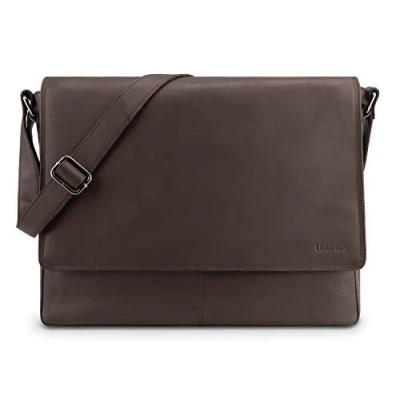 Bild av LEABAGS Läderaxelväska herr och dam I Messenger Bag med axelrem äkta läder laptopväska upp till 15 tum axelväska arbetsväska bärväska handväska, SOLBRÄNNA, Einheitsgröße, Bohemisk,