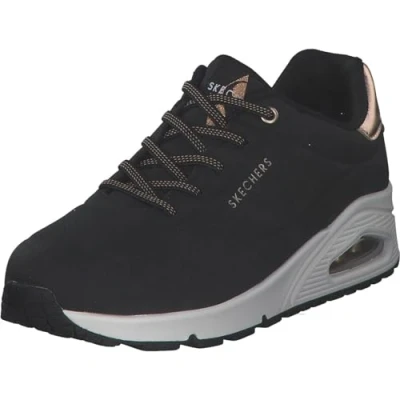 Bild av Skechers Uno Shimmer Away Sneaker för kvinnor, Svart Durabuck Roséguld Duraleather Trim, 38 EU
