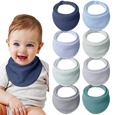 Bild av Lulu moon Haklapp baby absorberande trekantig duk, muslinhalsduk med justerbar tryckknapp, mjuka dregelhaklappar för pojkar och flickor, unisex, 8 stycken, Ocean, En Storlek