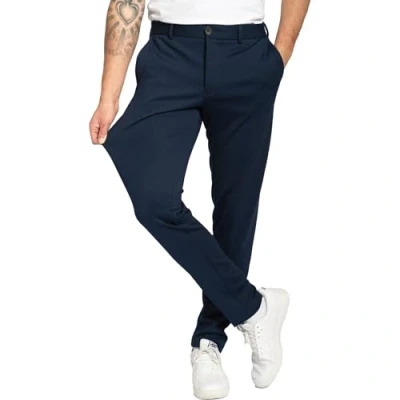 Bild av Performance Pants herr snygg slim fit herrbyxor stretch byxor bekväma praktiska för affärer och fritid tygbyxor herr, marinblå, 30W / 30L