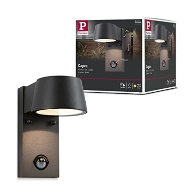 Bild av Paulmann 94453 LED Utomhuslampa Utomhusvägglampa Capea med rörelsedetektor IP44 inkl. 1x6 watt utomhusbelysning Svart Aluminium 3000 K