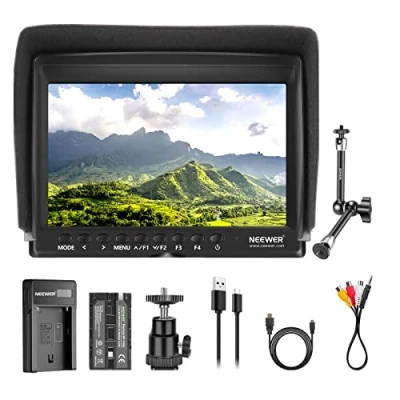 Bild av Neewer F100 7 tums kamerafält monitor video hjälp smal IPS 1280 x 800 HDMI ingång 1080p med 2 600 mAh Li ion batteri/USB laddare, magisk arm för DSLR kameror, stabilisator, filmvideoskapande rigg