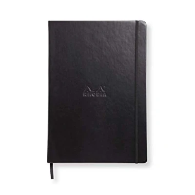 Bild av RHODIA 118369C styv notebook webnotebook svart A4 fodrad 192 sidor Clairefontaine elfenbenspapper 90 g/m bokmärke, elastisk stängning fodral i fuskläder