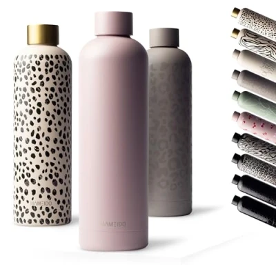 Bild av MAMEIDO dricksflaska rostfritt stål 750ml läckagesäker termosflaska, kolsyra lämplig, BPA fri, isolerad flaska 12h varm &amp; 24h kall (Powder Blush, 0,75l)