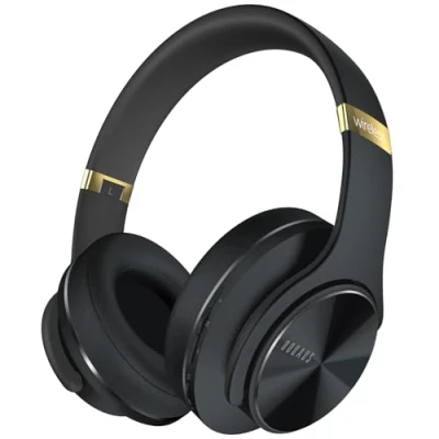 Bild av DOQAUS Trådlösa Hörlurar Bluetooth Over Ear med 3 EQ lägen, 90 Timmar Speltid Vikbara Mikrofon, Mjukt Minneprotein, Trådlöst &amp;Trådbundet Läge för Smartphone PC(Svart guld)
