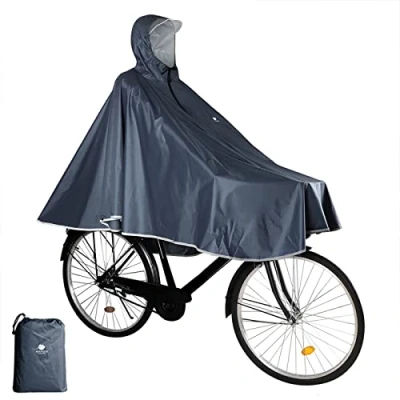 Bild av Anyoo Vattentät regnponcho cykel regnrock jacka kappa lätt kompakt återanvändbar för pojkar män kvinnor vuxna, Grått, en storlek