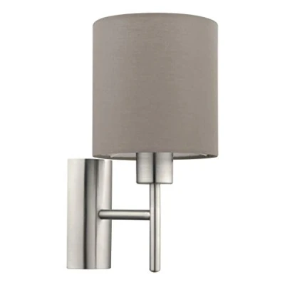 Bild av Eglo Vägglampa Pasteri, 1 glödlampa textilvägglampa, material: Stål, tyg, färg: Nickel matt, gråbrun, fattning: E27, inkl. strömbrytare