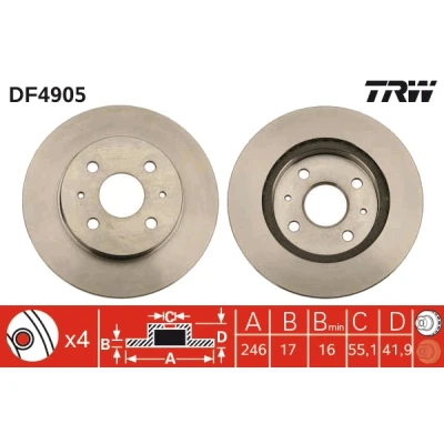 Bild av TRW DF4905 Disque de frein 246 17 4 100 ventilé peint DAIHATSU: Sirion II, Cuore 7, Copen I, SUBARU: JUSTY