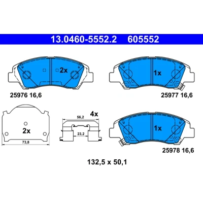 Bild av ATE 13.0460 5552.2 Jeu de plaquettes frein avec indicateur d&#039;usure tôle anti bruit accessoires HYUNDAI: i10 I, II 3/5 portes