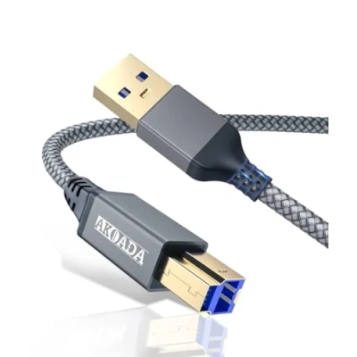 Bild av USB 3.0 kabel A kontakt till B data AkoaDa 3m upp 5 Gbit/s för t.ex. med dockningsstation, hub, externa hårddiskar, skrivare, skanner, multifunktionsskrivare osv
