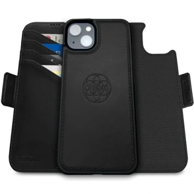 Bild av Dreem Fibonacci iPhone 15 plånboksfodral / 2 i 1 stötsäkert fodral och avtagbart foliofodral veganläder, MagSafe kompatibelt, RFID skydd [Svart]