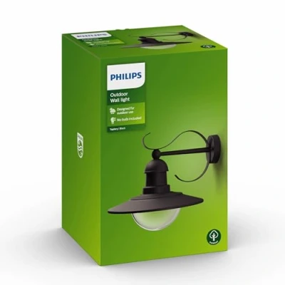 Bild av Philips Topiary Vägglykta för Utomhusbruk Svart, 1x60W, 230V, ej Dimbar, Ljuskälla medföljer