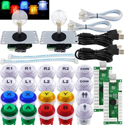Bild av SJ@JX Arkad 2 spelare spelkontroll stick gör det själv kit LED knappar med logotyp MX Microswitch 8 vägs joystick USB kodarkabel för PC MAME Raspberry Pi färgmix