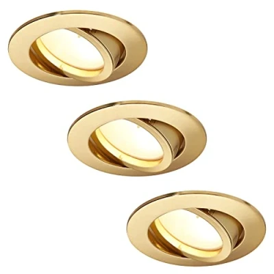 Bild av HCFEI Set med 3 infällda LED spotlights, guld, GU10 glödlampa, 220 V, 5 W, dimbar, varmvit, 68 mm borrning
