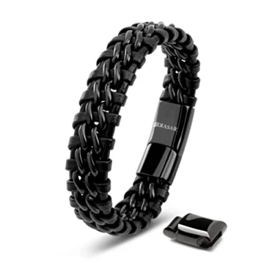 Bild av SERASAR Läderarmband för Män 20cm Flätat Svart Armband Pojkarmband Hanarmband Smyckepresentidé Jubileumspresenter Present till Make, Pojkvän, Vänner