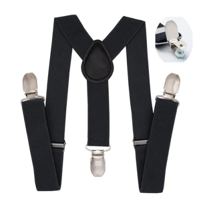 Bild av PlayCool barn Suspenders 1 tum justerbar Y Back Clip on för pojkar och flickor, svart, En Storlek