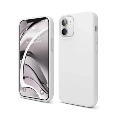 Bild av elago Kompatibel med iPhone 12 minifodral, flytande silikon, heltäckande skyddsfodral, stötsäker, smal passform, reptåligt mjukt mikrofiberfoder, 5,4 tum (vit)