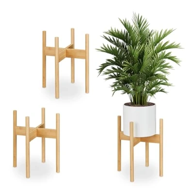 Bild av Relaxdays Bambu Växtställ, set om 3, krukor inomhus, blomkrukor upp till D: 29 cm, blomkrukshållare, natur