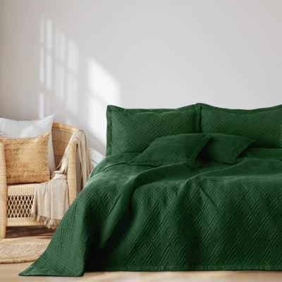 Bild av AmeliaHome överkast 170 x 210 cm sängöverkast dubbelsidig Ultrasonic quiltning polyester Ophelia mörkgrönt
