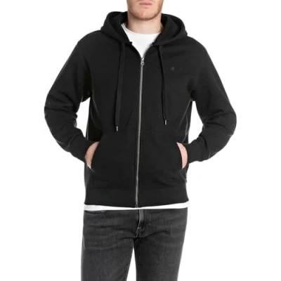 Bild av Replay Basic sweatjacka för män med huva, 098 svart, L