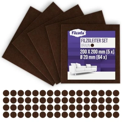 Bild av Filzada® filt glidare självhäftande set (5x 200x200 mm + 64 Ø 20 mm) Brunt Professionella möbelglidare av med idealisk vidhäftningsstyrka.