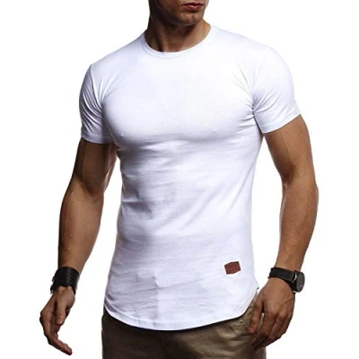 Bild av Leif Nelson sommar t shirt för män med rund hals, smal passform, bomull andel, cool vit/svart, basic, crew neck, pojkar, kortärmad, tröja, O kortärmad ärm, topp, lång, LN8294, Vit, L