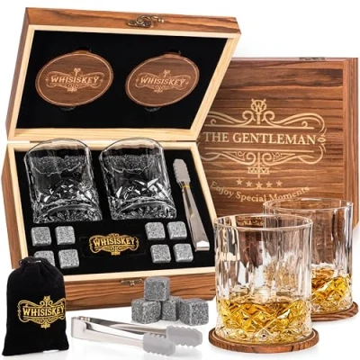 Bild av Whisiskey whiskyglas set whiskypresentset presenter till män present födelsedagspresent man pappa presentförpackning, tumblerglas, stenar och tillbehör