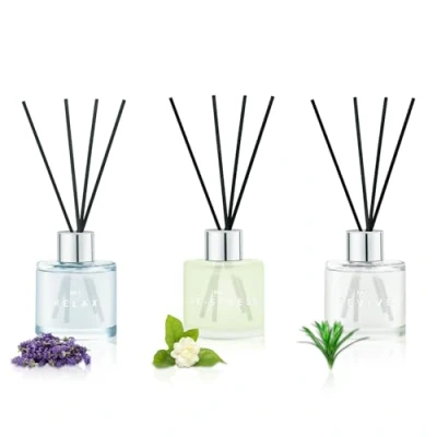 Bild av Set med 3 doftspridare vassar, 50 ml, lavendel, jasmin, citrongräs, doftspridare, 12 svarta fiberpinnar, luftfräschare för sovrum, badrum kontor
