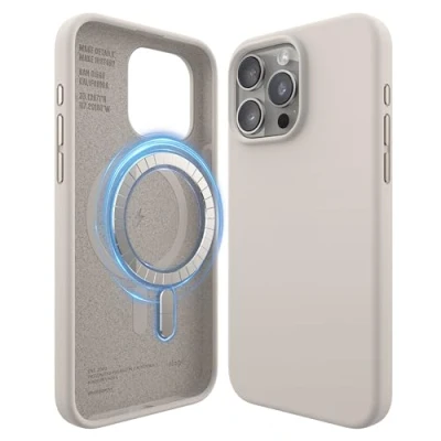 Bild av elago Magnetiskt Silikon Fodral Kompatibelt med iPhone 15 Pro Max 6,7 tum, alla MagSafe Tillbehör Inbyggda Magneter, Mjukt Grepp Silikon, Stötsäker [sten]
