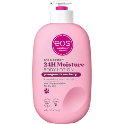 Bild av Eos Shea Better Body Lotion Granat Raspberry, 24 timmars fukt hudbil, lätt och icke grå, tillverkad med naturlig shea, vegansk, 40 ml