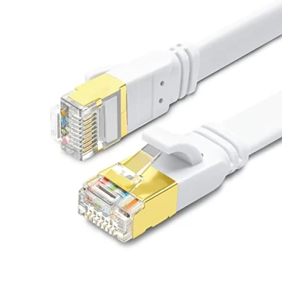 Bild av Yauhody Ethernet Kabel Cat 8 6m Platt, 40Gbps 2000MHz, Dubbelskärmad S/FTP, Guldpläterade RJ45 kontakter Nätverkskabel, Cat7/Cat6 Kompatibel, för PS5, TV, Xbox, Router, POE (Vit)